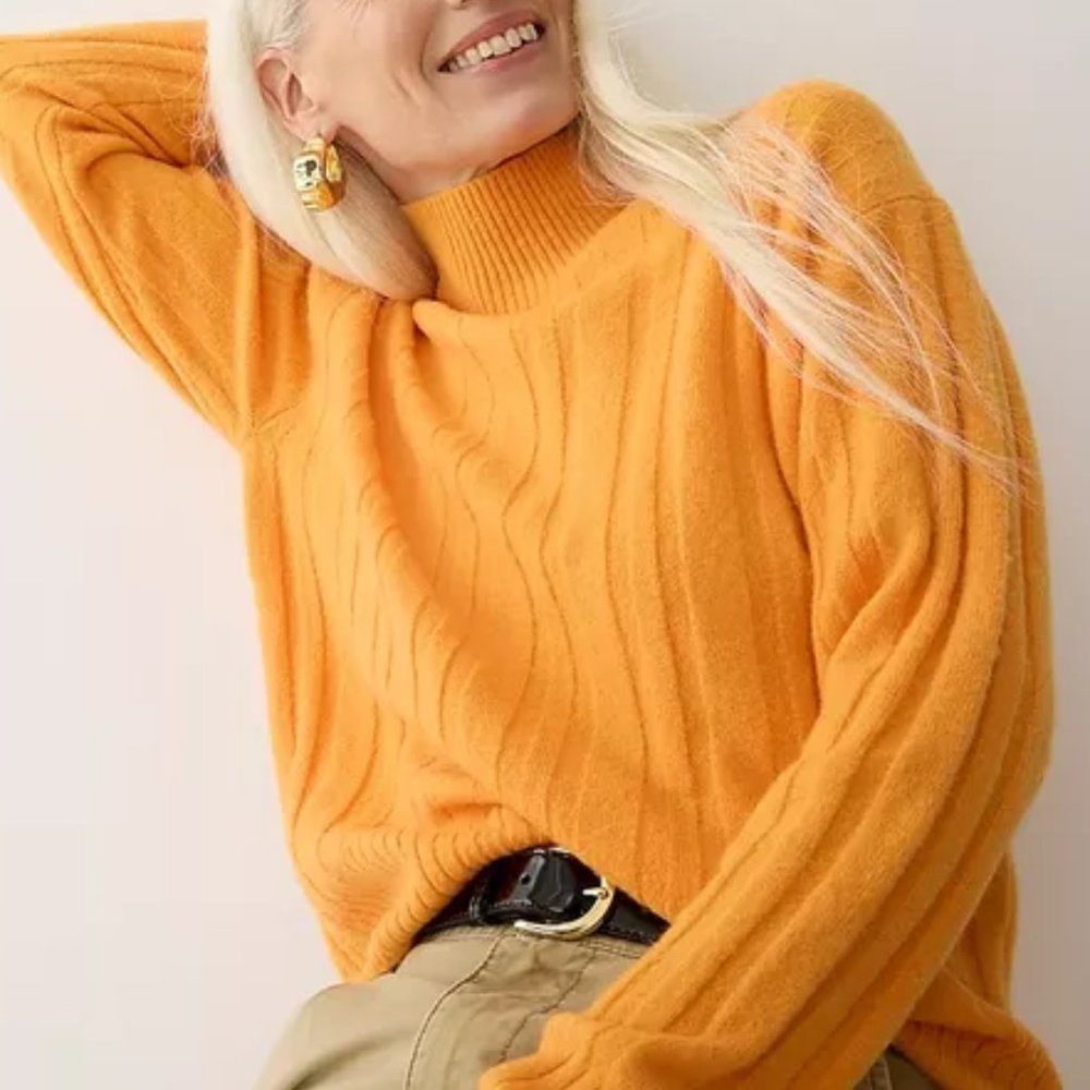 [J.Crew] NWT Ribbed Mockneck Sweater In Supersoft Yarn XS Orange